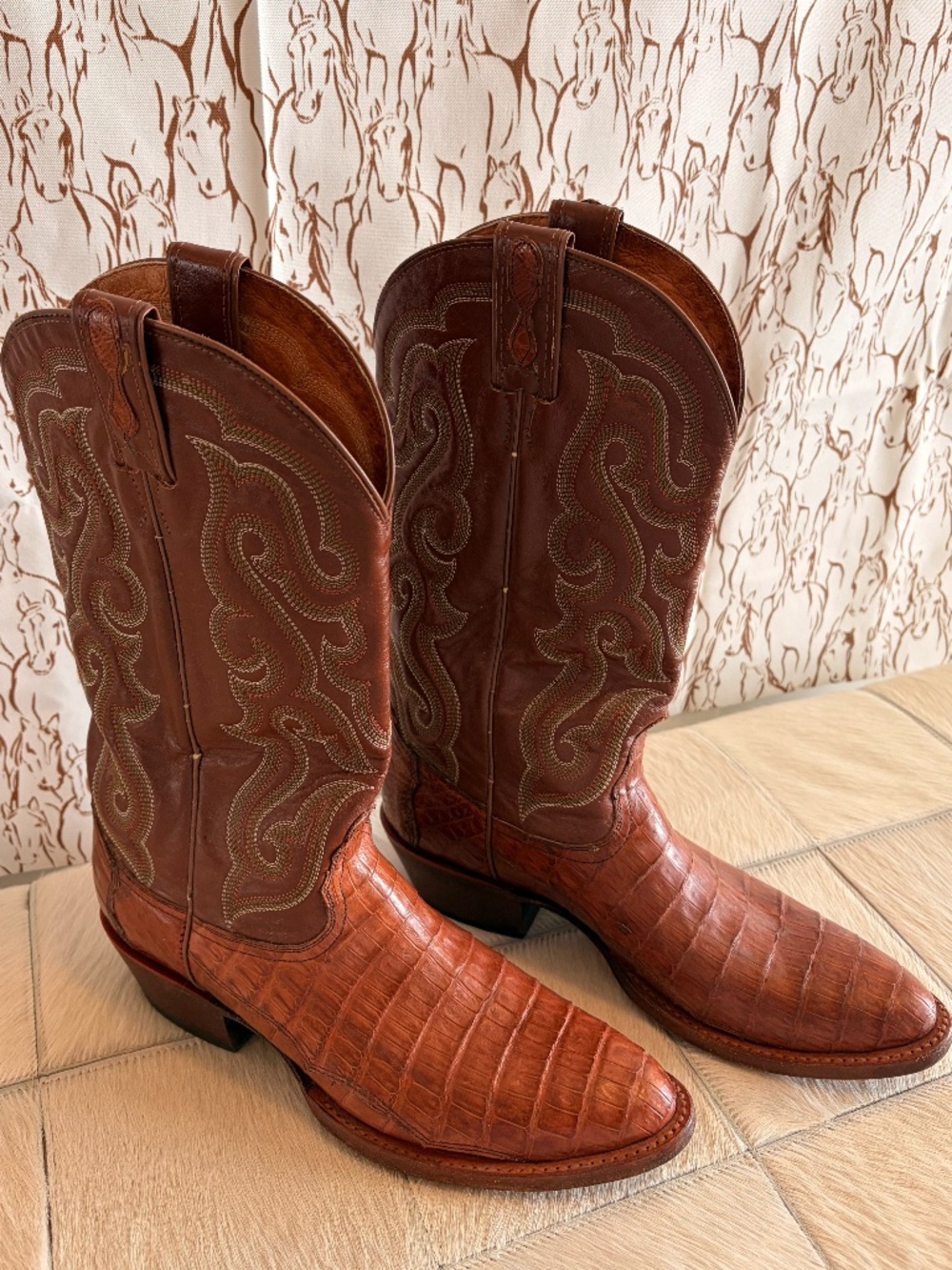 Nacona Caiman & Leather Cowboy Boots- US Size 9 B